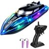 Lomffy Barca Telecomandata con Luce LED, Barca RC con Batteria Ricaricabile da 1500 mAh Barca da Corsa RC per Adulti Bambini RC Boat Barchetta Alta Velocità con Doppia Elica Regalo per Piscine e Laghi