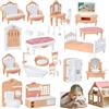 Monetais 4 Set Mobili per Casa delle Bambole, Mobili in Miniatura Realistici Include Camera da Letto, Bagno, Cucina e Soggiorno Accessori Decorativi per Casa delle Bambole in ABS Fai-da-Te per Giochi di Fin