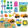 Qingning Giochi Spiaggia Bambini - 22 Pezzi, Set Giocattoli da Spiaggia con Secchio Piega, Escavatore, Bulldozer, Pala e Stampi, Borsa a Rete, Giochi di Sabbia all'Aperto per Bambini Ragazzo Ragazza