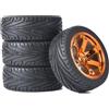 KINGCOO Set di pneumatici e ruote per auto RC, KINGCOO 4 pezzi 65mm di pneumatici in gomma e ruote in plastica a 6 razze con cerchi da 12mm a esagono per auto RC da 1/10 per strada e da corsa per HSP HPI
