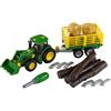 Theo Klein 3906 Trattore John Deere con carro per Legno e Fieno, Set di Viti con cacciavite I Dimensioni- 47 cm x 10,50 cm x 12 cm I Giocattoli per Bambini dai 3 Anni in su
