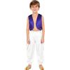 Yhong Costume Principe Arabo Bambini Ragazzi Gilet e Harem Pants Lucido 2 Pezzi Abito Per Halloween Carnevale Travestimento Festa Viola Bianco 9-10 anni