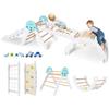 COSTWAY 8 in 1 Set da Arrampicata per Bambini, Giocattoli da Arrampicata in Legno con Triangolo Arco Rampa e Corda, Giochi Montessori per Bambini 1 Anni + (Astronauta 4 pezzi, Bianco)