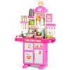 EGLEMTEK Cucina Giocattolo Per Bambini Con Luci E Suoni Realistici 69 Accessori Rubinetto Con Sistema Di Riciclo Dell'Acqua E Fornelli Per Bambini Dai 3-5 Anni Set Cucina (Rosa)