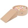KiddyMoon Area di Gioco in Schiuma con Tondo Piscina di Palline per Bambini Piscina (200 Palline) + Cuneo, Beige Sabbia: Beige Pastello/Giallo Pastello/Bianco/Menta/Rosa Chiaro