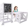 YOLEO Torre di apprendimento Transformer, Torre Montessori per bambini e neonati, pieghevole Learning Tower con lavagna bianca e nera magnetica, bianco - legno (White)