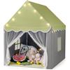 COSTWAY Tenda da Gioco per Bambini, Tenda Castello con Tappetino Lavabile, Luci a Forma di Stella, per Interno ed Esterno, 105 x 121 x 136 cm (Stile 2 Verde)