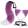 Baoblaze Set di Orecchie e Coda di Gatto Cosplay Fascia per Capelli da Gatto per Giochi di Ruolo Travestimento Halloween, Bianco Viola