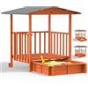 Spielwerk Sabbiera con Tetto 133x127x137cm Protezione UV 50 Legno Naturale Sandbox Bambini Gioco Esterno Playhouse