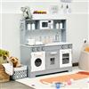 RELAX4LIFE Cucina Giocattolo in Legno per Bambini, Mini Cucina con Forno, Microonde, Distributore d'Acqua e Telefono, Luci e Suoni Realistici, per Bambini 3+ Anni