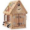 GYMAX Casa in Legno per Bambini, Casa Giocattolo con Ricchi Accessori e Spazio di Stoccaggio, Casa Attività Educativa, per Abilità Motoria Fine, Regalo per Bambini Dai 3 Anni In Su