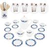 Odoria 1/12 Servizio da Tè Porcellana 15Pzs Miniaturas Accessori Casa Bambole con 16Pzs Piatti Posate e Utensili Cucina Miniatura, Blu Mediterraneo
