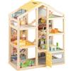 COSTWAY Casa delle Bambole in Legno, Casa Bambole con 4 Piani, 7 Stanze, Garage e Scale, Casetta Giocattolo Educativo con 18 Mobili Accessori e 3 Figure, per Bambini 3+ Anni, 60 x 30 x 75 cm