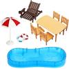 HAMPPLIES 2 Set di Miniature per Casa Bambole Spiaggia e Piscina con Mini Piscina Sedia da Spiaggia Ombrellone Accessori Decorazioni Fai da Te per Giardino