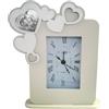 DLM Bomboniere DLM-A1229 Bomboniera utile Orologio a sveglia in legno bianco e panna cm17x13x4 linea cuore con piastra Sacra Famiglia la Maternità per Battesimo Bimbo Bimba Comunione Cresima Matrimonio