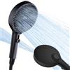 BECMai Soffione Doccia Testina Extra Large ad Alta Pressione - XXL Pioggia con 3+1 Tipi di Getto, 130mm Grande Mano Doccia Risparmio Idrico con Bocchettini in Silicone Nero e Pannelli Rimovibili