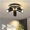 SANSHI Rotonda Faretti da Soffitto Orientabili Interno LED 3 Luce,Faretti da Parete con Inferiore 15W+3x5W,GU10 Lampadario Faretti,Moderna Plafoniera Faretti Bianco Caldo 3000K per Cameretta,Nero