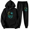 Generisch Tuta unisex con stampa graffiti spaventosa - Set di due pezzi di felpa con cappuccio e pantaloni | Tuta casual in stile street art per Halloween, Stil_r02 Nero, L