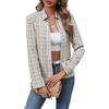 Generic Giacca blazer da donna in tweed scozzese autunnale con colletto a risvolto aperto sul davanti, elegante cappotto blazer in tweed, nero, M