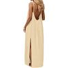 Generic Abito da donna lungo estivo senza spalline spaghetti senza maniche abiti alla moda casual abito maxi chic ed elegante estate tinta unita lacche fluida abito per festa in spiaggia, Giallo chiaro, M