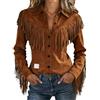 Generic Abito da cowgirl da donna, giacca, camicia da cowboy, camicie da donna con frange, costume hippie anni '70, a maniche lunghe, con bottoni, giacca western da cowgirl, finta pelle scamosciata, tuniche