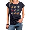 MAKAYA Maglietta Donna con Stampa Floreale Margherite Motivo Fiori Top Estivo Design Flower T-Shirt Print Stile Femminile Blu XL