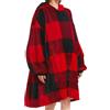 RIZUNTO Felpa Coperta Oversize con Cappuccio,Felpa Coperta Indossabile con Maniche,Cozy Hoodie Felpa Pile per Donna Regalo,Scacchiera Rossa