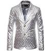 Duohropke Giacca con paillette, da uomo, slim fit, con brillantini, per feste, per il tempo libero, giacca Smoking Sakko Blazer, slim fit, giacca da uomo, moderna e di alta qualità, argento, XXL