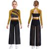 Vxuxlje Bambine Ragazze Top Corto E Pantaloni Chiffon A Zampa 2 Pezzi Abbigliamento Danza Jazz Latino Costumi Danza Contemporanea Oro 9-10 anni