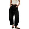 Generico Pantaloni Jeans Barrel Donna a Vita Alta con Gamba Larga, Modello Baggy Elastici alla Caviglia con Tasche