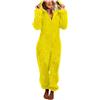 Gefomuofe Tuta lunga da donna, in peluche, per dormire, invernale, calda, in pile Teddy, tuta intera con zip, giallo., XL