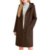 Lovraj Cappotto di lana da donna lungo trench con cappuccio, cappotto invernale monopetto misto lana cappotto elegante tinta unita giacca invernale da donna con tasche, marrone, S