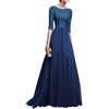Onsoyours Vestiti da Cerimonia Donna Linea ad A Pizzo Chiffon Girocollo Manica Lunga Taglie Forti Abiti da Damigella Lunghe Party Classic Rockabilly Cocktail Blu XXL