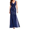 Generic Abito per invitata al Matrimonio, Abito Formale da Donna, da Sera Lungo a Sirena con Scollo a V e Paillettes in Tulle