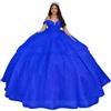 Yifanier Abiti Quinceanera con Spalle Scoperte Volant di Perline a Strati con Strascico Abiti da Sera Lunghi Formali MT024