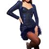 Generico Abito A Elegante Abito da Donna Sexy con Piume di Paillettes e Maniche Lunghe Abito Lungo Petrolio (Blue, M)