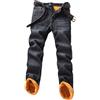 Duohropke Pantaloni termici da uomo, alla moda, slim dritto, in pile, caldi e per il tempo libero, invernali, con tasche, slim fit, jeans, Nero , L