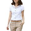 Hinewsa Camicetta da donna a maniche corte professionale elegante camicie da ufficio in cotone estivo camicia bianca da lavoro slim top, bianco, S