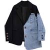 QIUFEN Giacca Di Jeans Da Donna - Vintage Blazer Denim Patchwork Revers Denim Jacket Cappotto, Manica Lunga Grande Taglia Short Denim Jacket Primavera Autunno, Donna Con Tasca Slim Fit Harajuku Denim Jacke