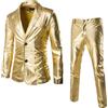 Generisch Costume da smoking da uomo, 2 pezzi, slim fit, per feste, discoteca, carnevale, giacche metalliche lucide, pantaloni da notte, argento, 3XL