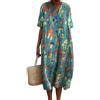 oneforus Abiti Midi Boho da Donna con Stampa di Pesci Tropicali fluidi Estivo Morbido Hawaiano Comodo Manica Corta Casual Abito Pullover con Scollo a V