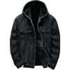 Generic Giacca di jeans da uomo foderata in pile giacche di jeans con cappuccio a maniche lunghe button down cappotti invernali casual caldi capispalla vestiti, Giacca Denim Nero Uomo, L