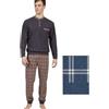 CONQUISTA Pigiama Uomo Invernale Caldo e Morbido, Maglia Manica Lunga e Pantalone Lungo, 50% Cotone 50% Acrilico, Colore Avio, Made in Italy, Art. 7172 (IT, Testo, S, Regular, Regular, Avio)