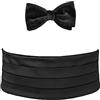 Remo Sartori - Set Fusciacca Fascia da Smoking e Papillon da Annodare in Velluto, Regolabile, Made in Italy, Uomo (Nero, girovita da 90 a 110 cm)