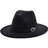 VANTOBEST Cappello Fedora a tesa larga alla moda, cappello Panama, derby, jazz, cappello con fibbia per cintura (kaki), Nero , 6 7/8 / 7 1/8