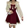 ZYSWCHB Vestito dolce e carino Abito da donna Kawaii con volant e fiocco Camicia a maniche lunghe Abito rosso a pieghe Abito a pieghe (Color : Suit, Size : S)