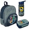 Undercover Zaino per l'asilo Harry Potter Hogwarts con contenitore per il pranzo, borraccia personalizzata con nome, set zaino per bambini con contenitore per il pranzo, Set 1 - Harry Potter, colore: Grigio, 3