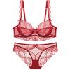 WSZJLN Sexy Trasparente Ultrathin Pizzo Reggiseno Slip Imposta Plus Size Lingerie Push Up Biancheria Intima-Rosso, 90d