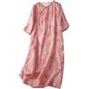 PRINCESS BRIDE Abito cheongsam estivo con maniche a 3/4 con stampa in lino, abito vintage slim fit con spacco laterale A01, rosa, L
