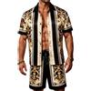 ZSJR Set di camicie hawaiane da uomo, in raso di seta, casual, con bottoni, 2 pezzi, abbigliamento estivo da spiaggia per uomo, Oro Barocco, X-Large